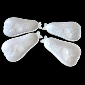 Vintage Hazel Atlas White Milk Glass Fruit Nut Dishes, Pear Shaped, Set Of 4